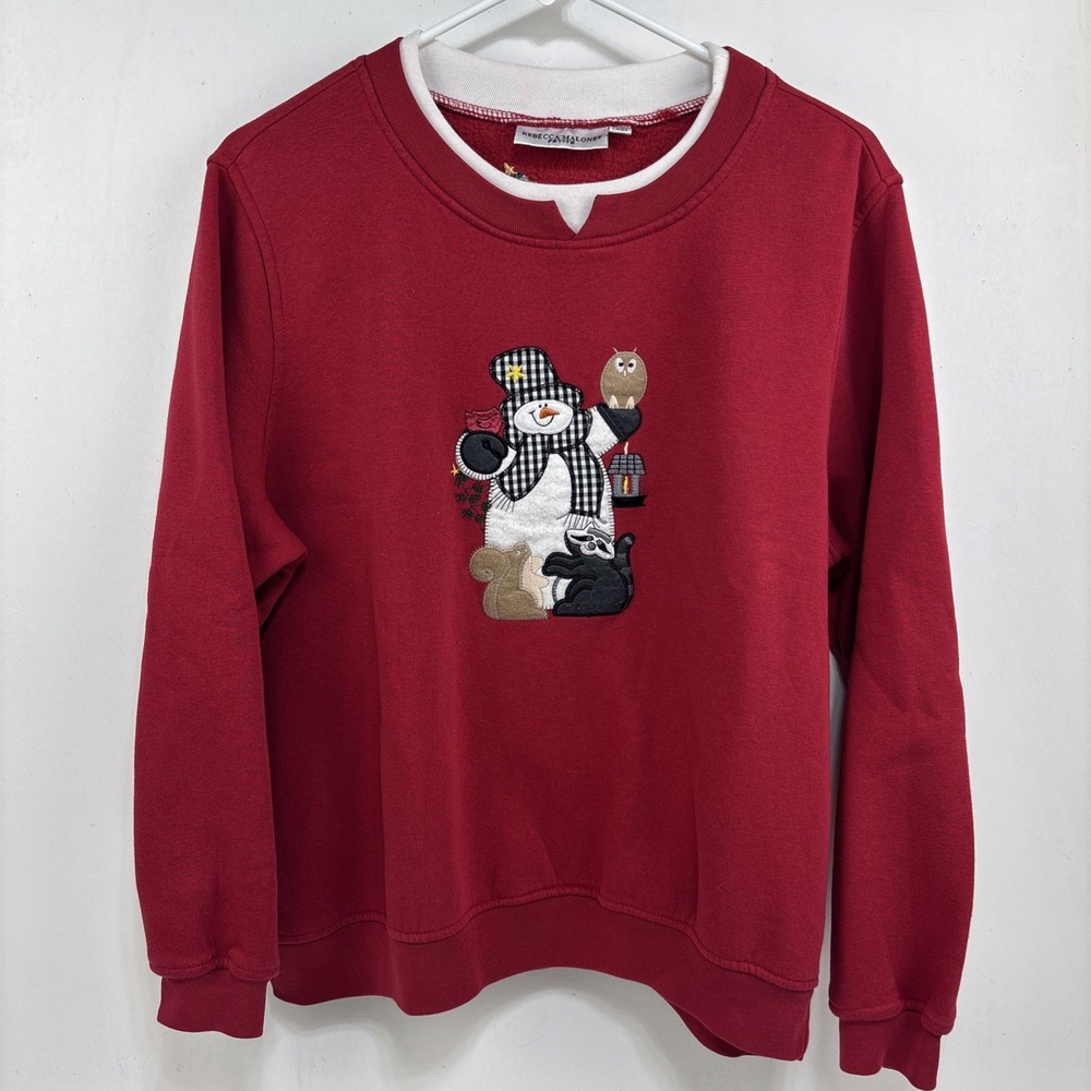 Rebecca Malone Sweatshirt Womens PXL Red Excellent Embroidered Snowman Petite